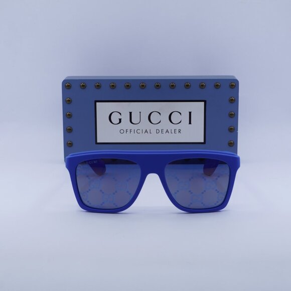 Gucci GG1570S 004 Square Sunglasses - Blue/Bronze & Blue with GG Pattern - Picture 4 of 11